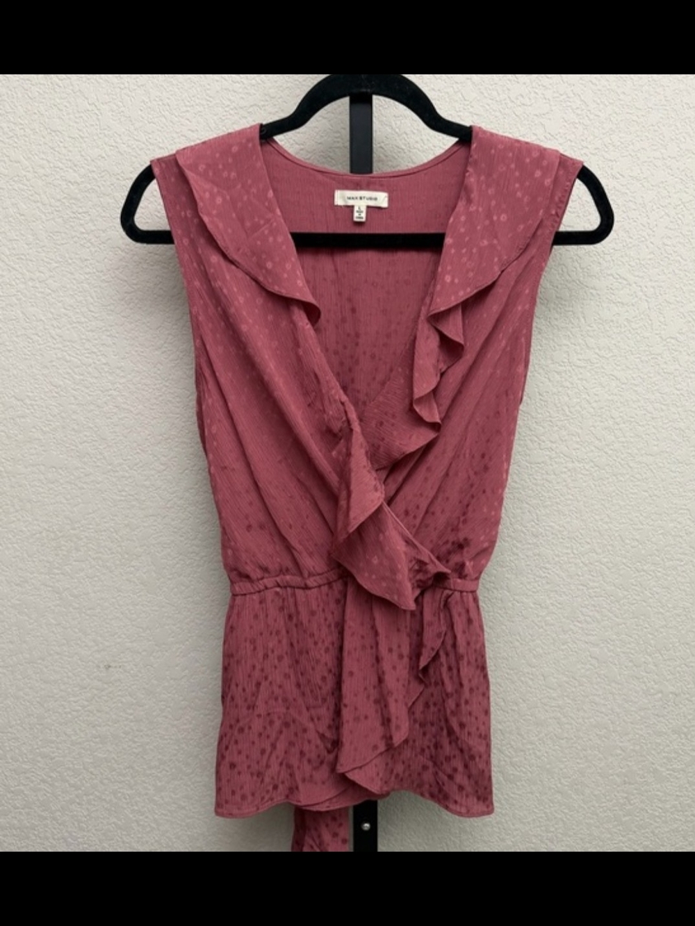 Max Studio Dusty Rose Ruffle Wrap Sleeveless Blouse